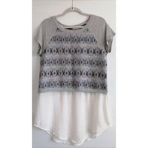 Anthropologie Dolan Left Coast Womens Mixed Media Tunic Gray Aztec Stretch 0